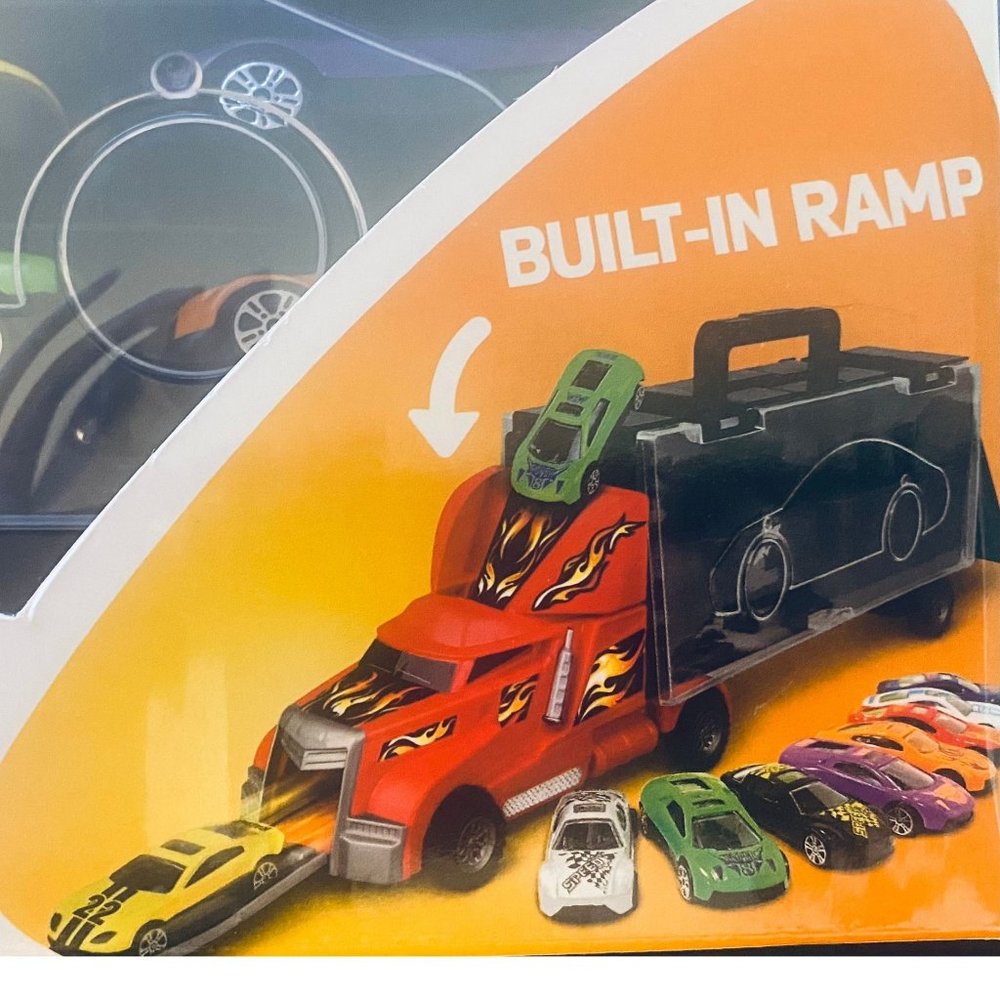 On the Go 12 Piece Set Car Carrier Truck with Built in Ramp